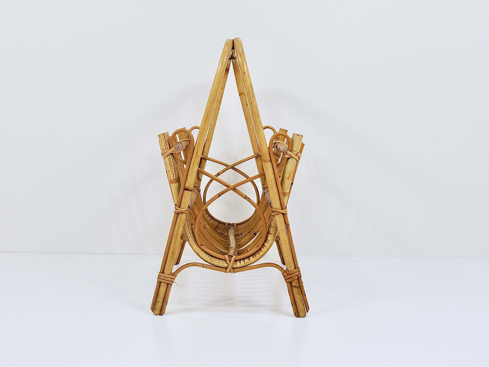 Franco Albini Style Rattan Bamboo Magazine Rack Newspaper Stand, France, 1950s photo buy