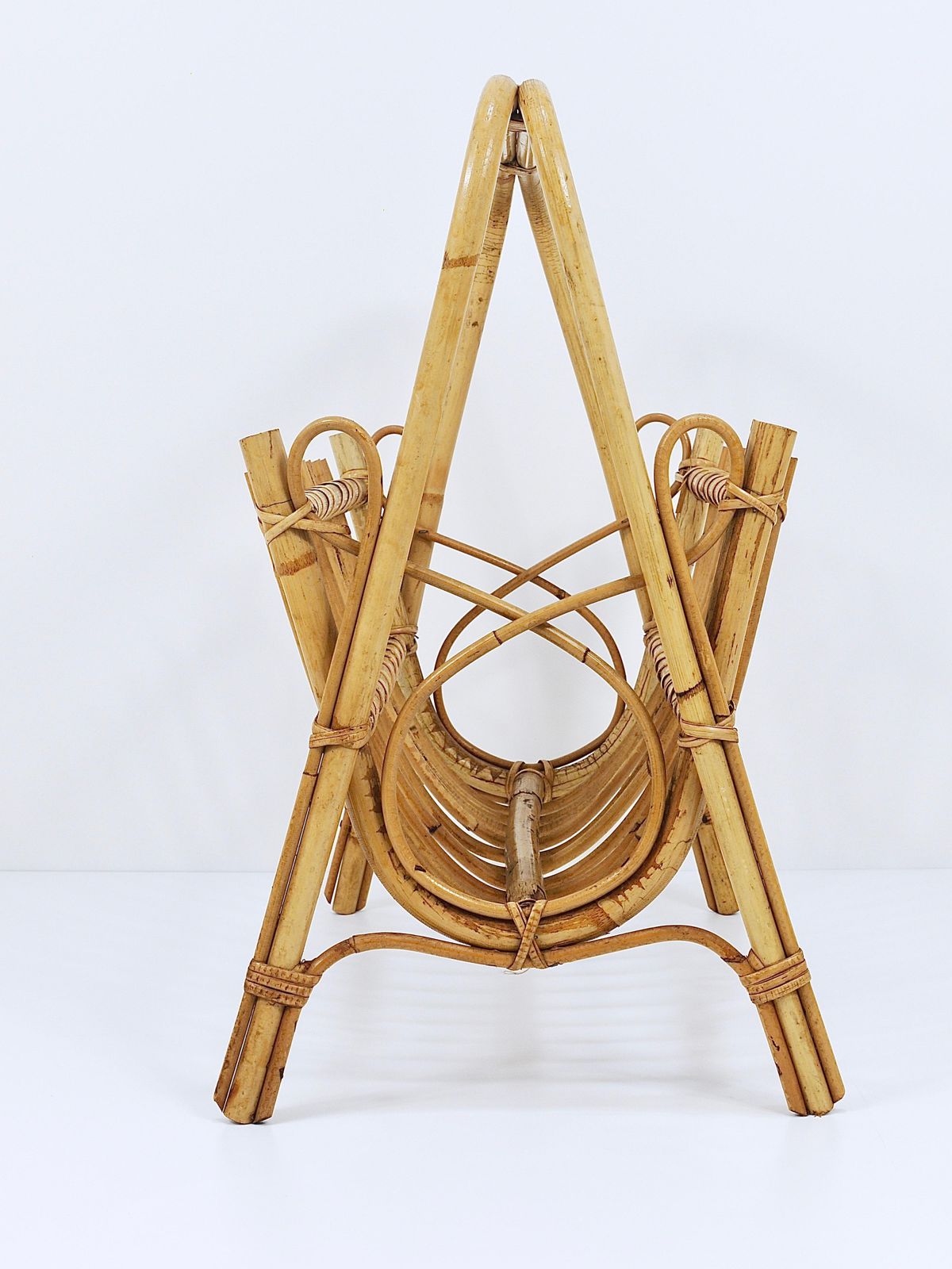 Home Decor Franco Albini Style Rattan Bamboo Magazine Rack Newspaper Stand, France, 1950s photo
