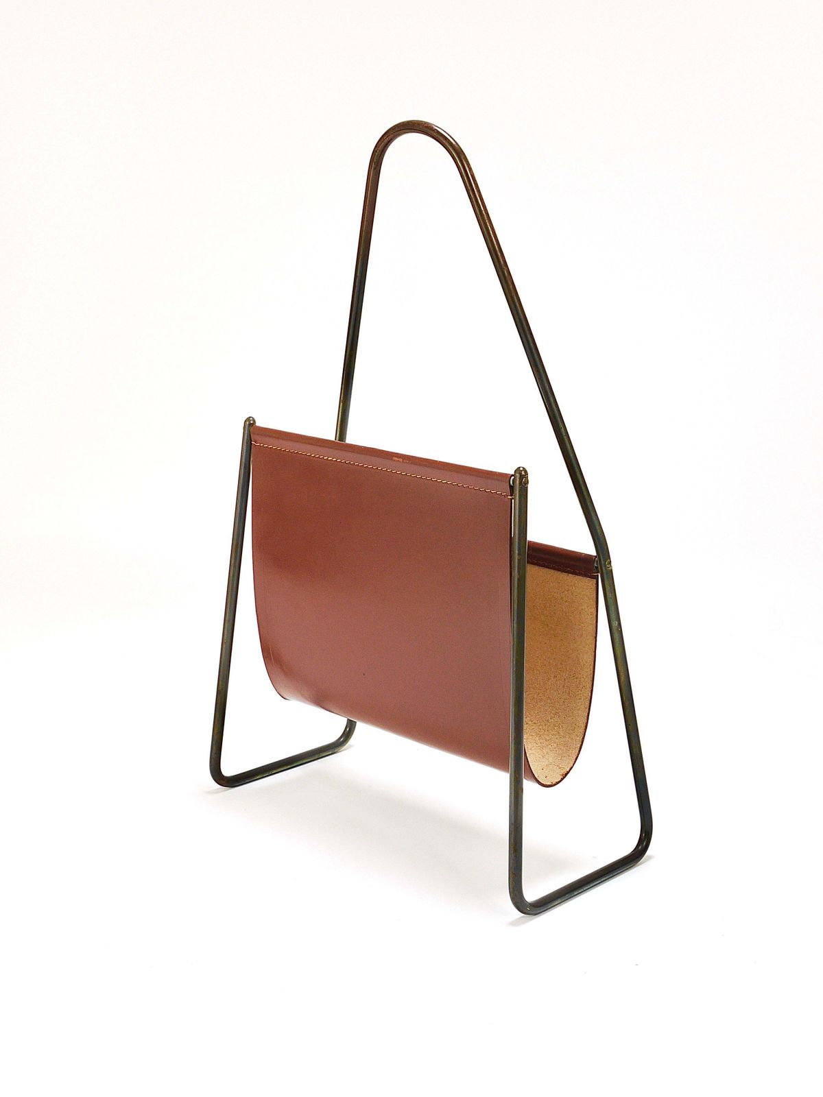 Carl Auböck II Midcentury Magazine Rack, Brass & Brown Leather, Vintage, Austria photo buy