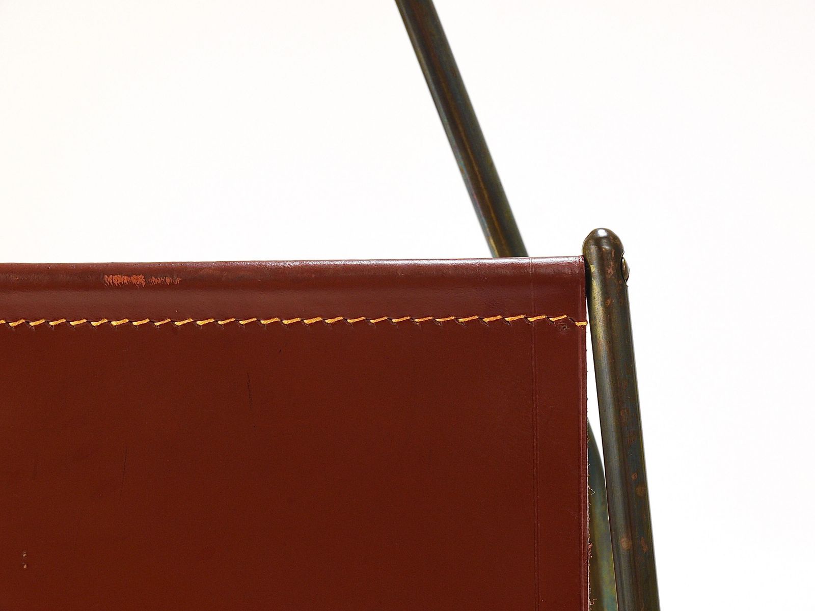 Carl Auböck II Midcentury Magazine Rack, Brass & Brown Leather, Vintage, Austria photo vintage