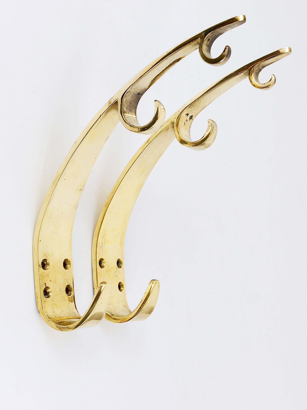 Two Large Mid Century Brass Wall Coat Hooks, Herta Baller Vienna, Austria, 1950s photo buy