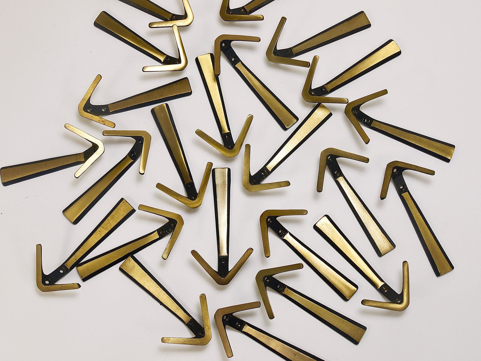 22x Midcentury Brass Double Wall Hook By Herta Baller, Vienna, Austria, 1950s photo furniture