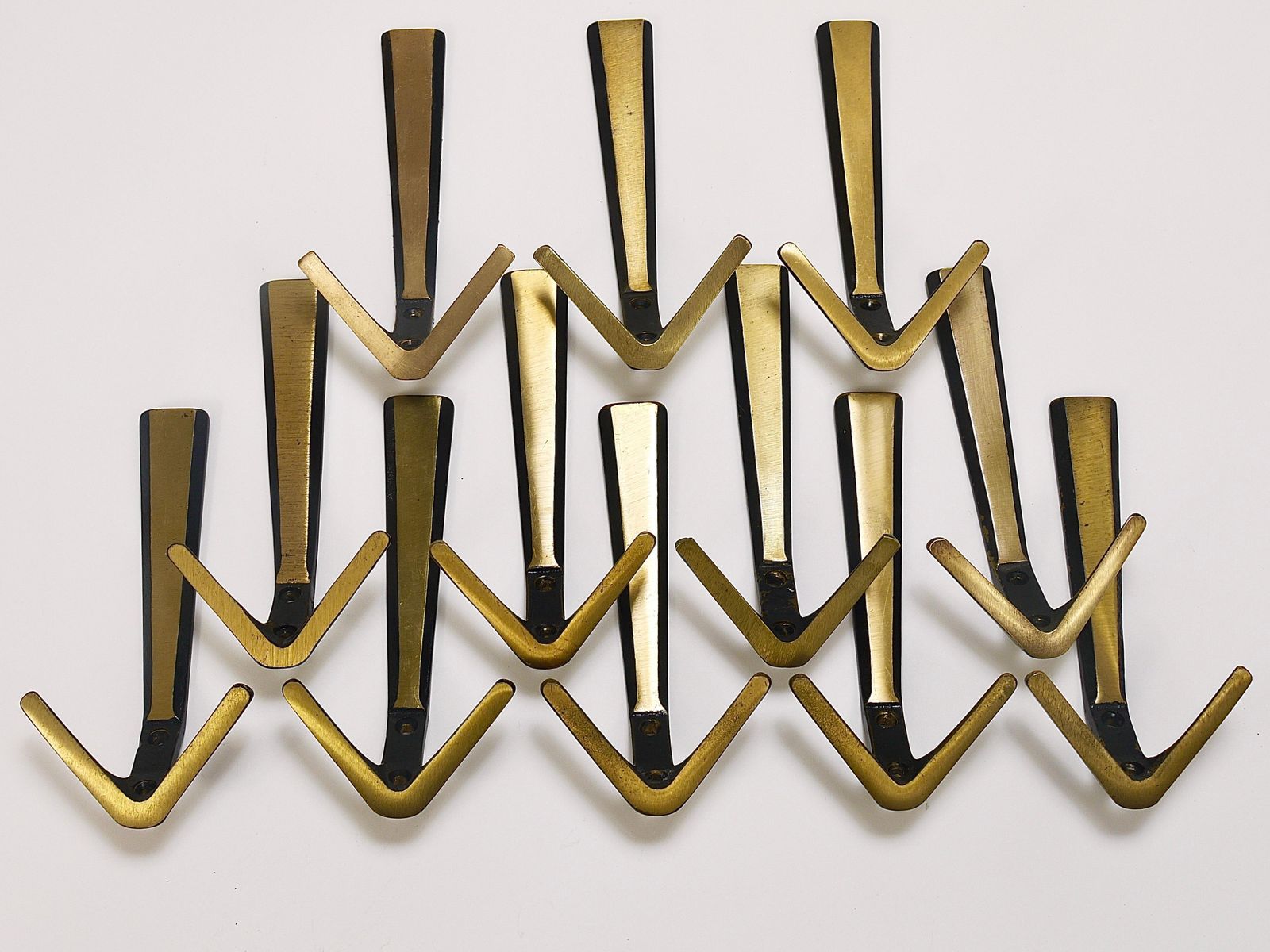 Furniture 22x Midcentury Brass Double Wall Hook By Herta Baller, Vienna, Austria, 1950s photo