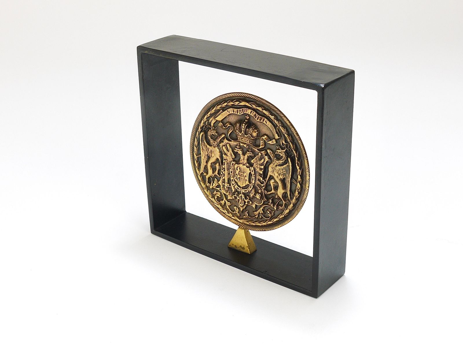 photo for sale Carl Aubock Iron & Brass Coin Medal Midcentury Bookend, Austria, 1970s