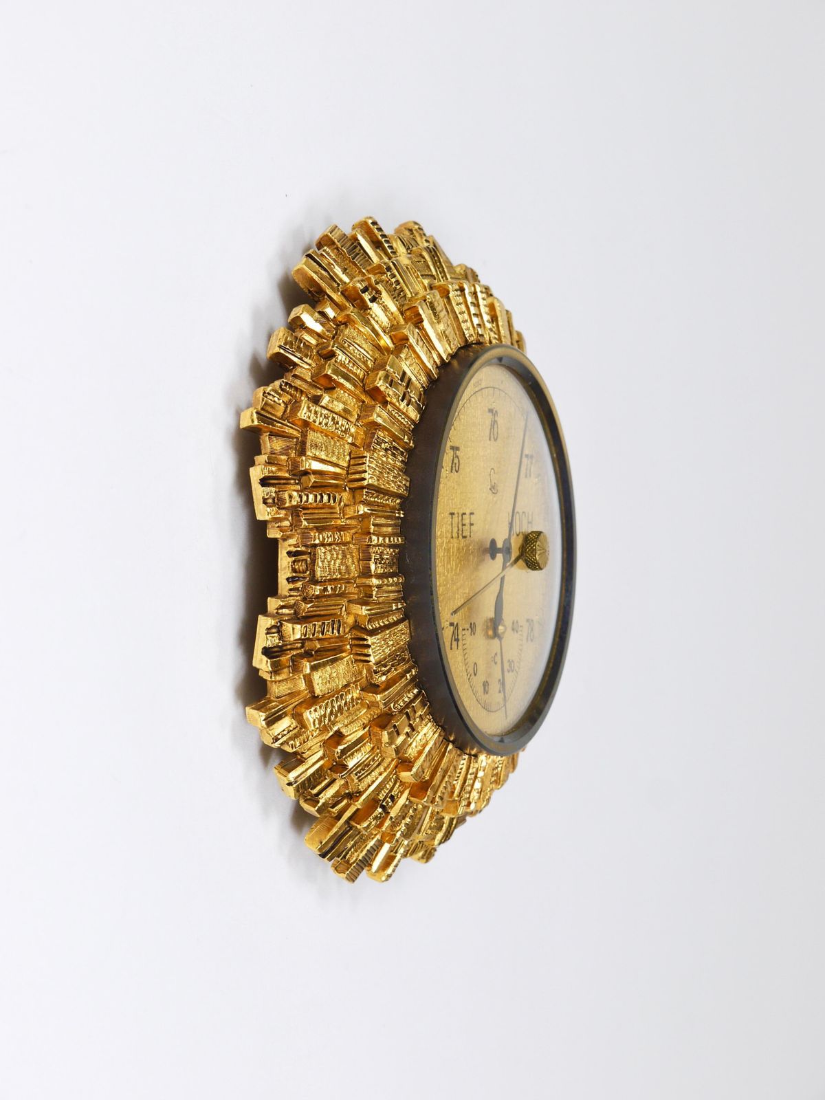 Lufft Sunburst Golden Brass Wall Weather Station, Barometer & Thermometer, 1950s photo buy