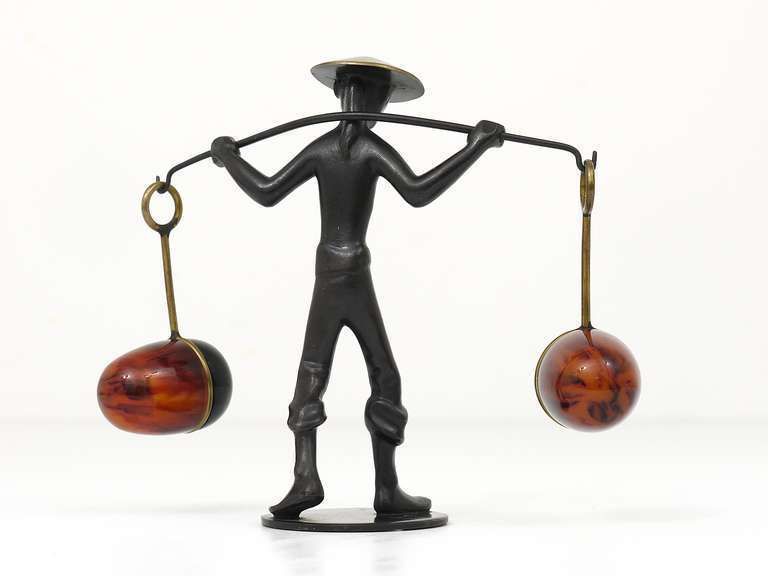 Asian Brass Figurine Salt & Pepper Shakers Set Holder By Rohac, Austria, 1950s photo Home Decor