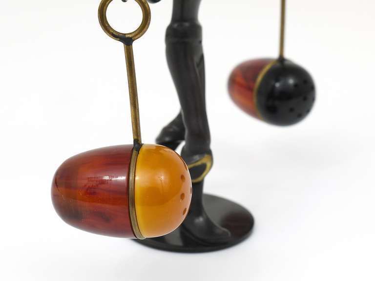Asian Brass Figurine Salt & Pepper Shakers Set Holder By Rohac, Austria, 1950s photo 605.0