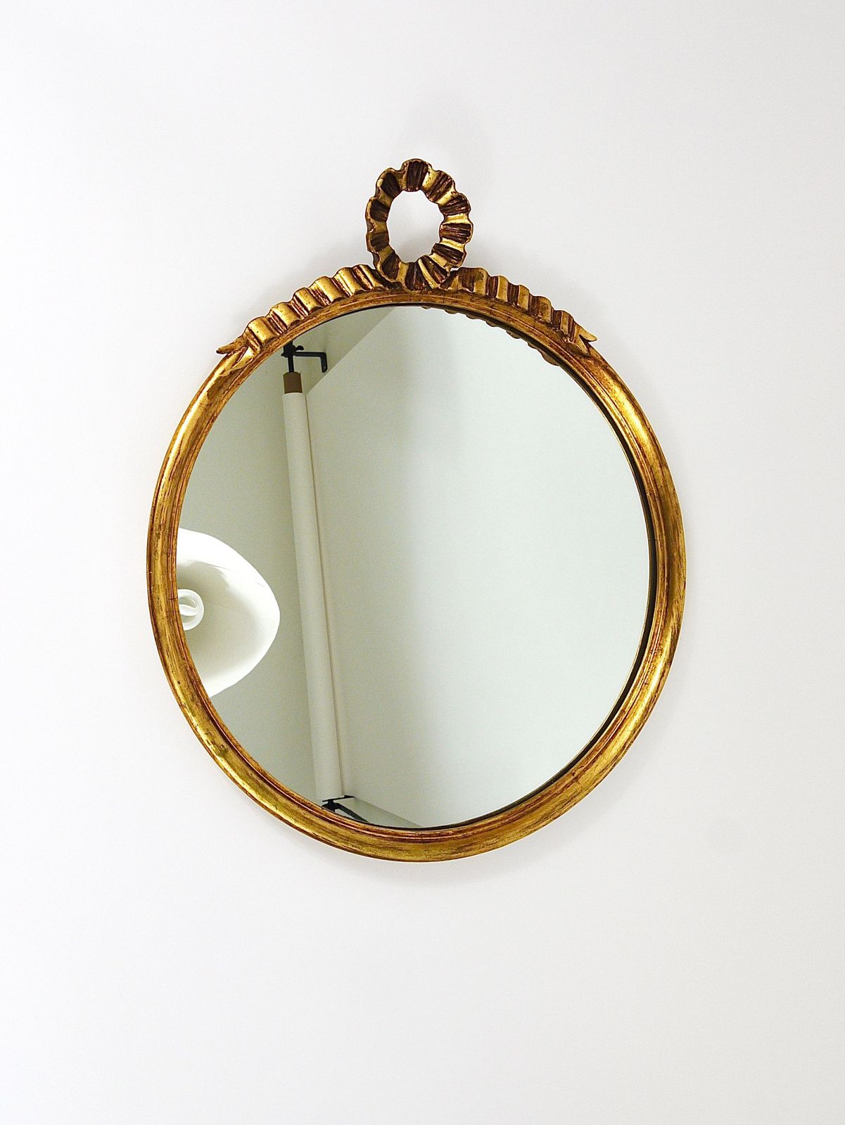 Round Midcentury Gilt Wood Wall Mirror, C. Allodi & G. Subelli, Italy, 1950s photo furniture
