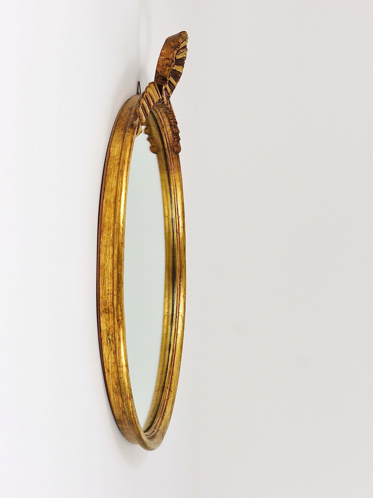 photo furniture Round Midcentury Gilt Wood Wall Mirror, C. Allodi & G. Subelli, Italy, 1950s