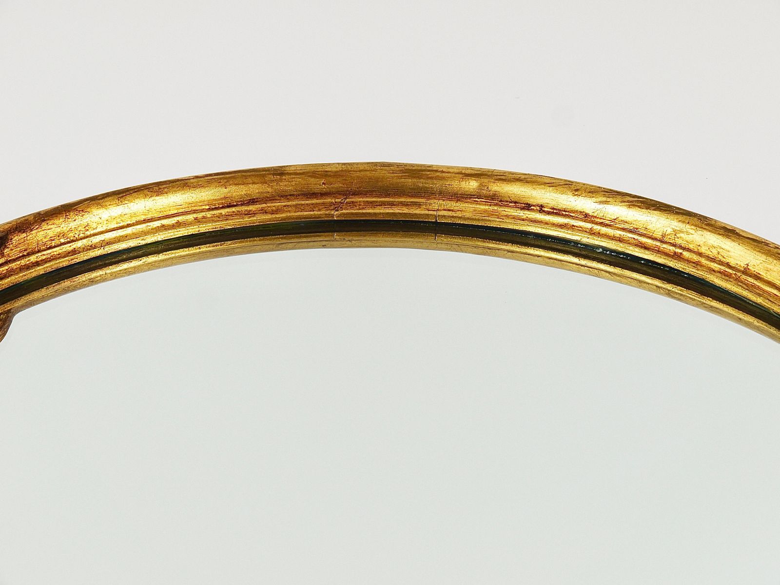 photo for sale Round Midcentury Gilt Wood Wall Mirror, C. Allodi & G. Subelli, Italy, 1950s