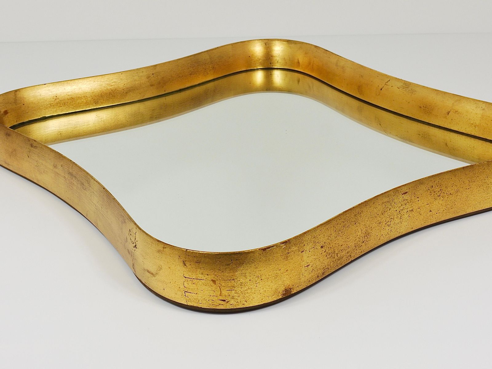 Gio Ponti Style Gilt Wood Mirror By Max Welz Vienna, Austria, 1940s photo for sale