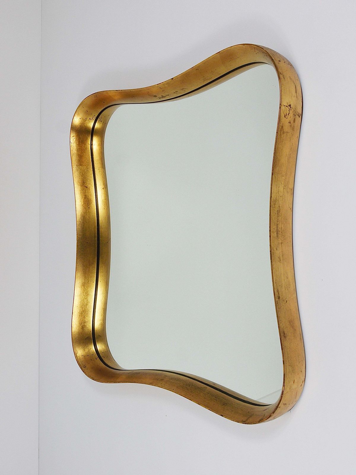 Gio Ponti Style Gilt Wood Mirror By Max Welz Vienna, Austria, 1940s photo vintage