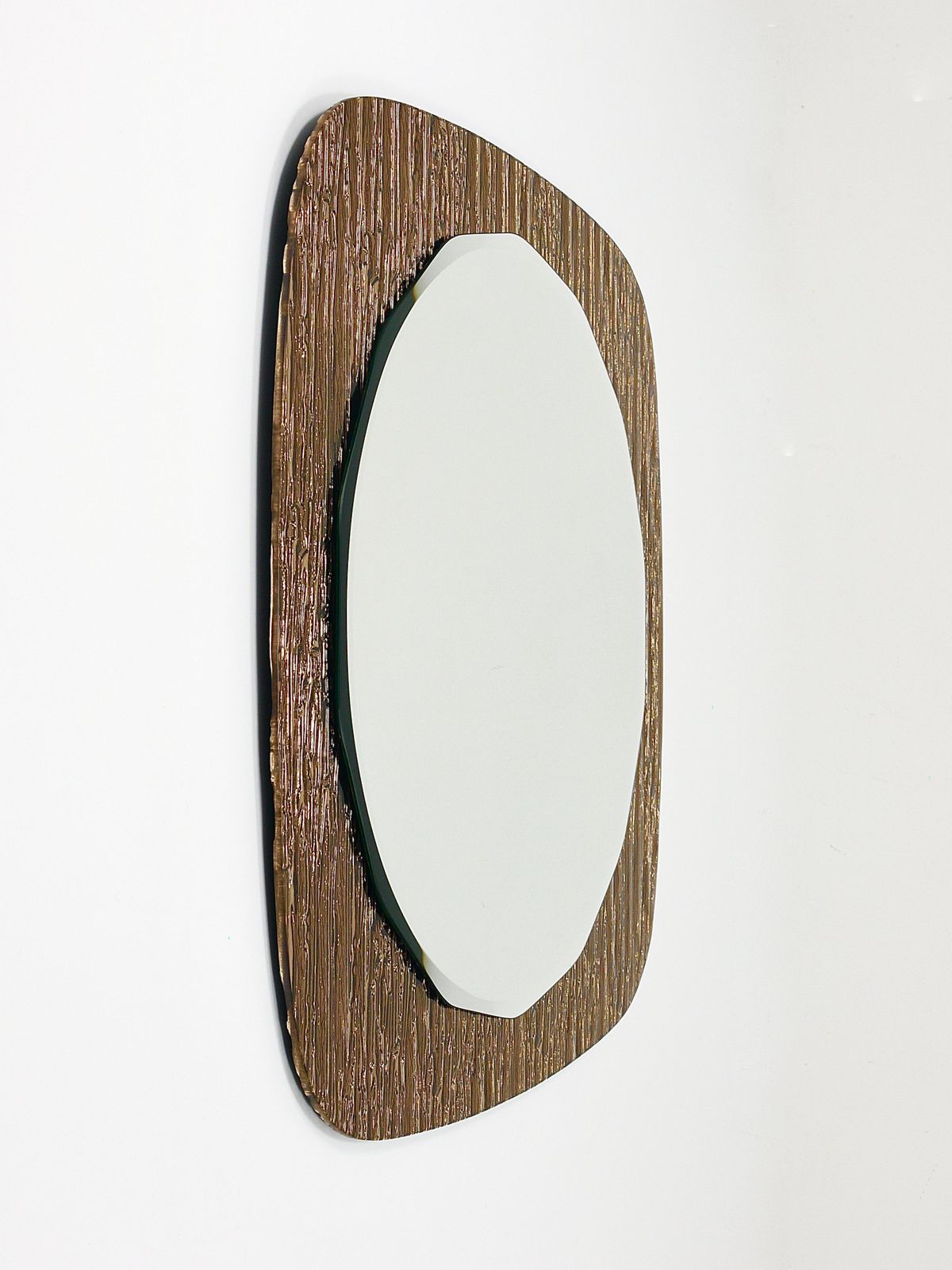 Cristal Arte Bronze Gold Scalloped Textured Midcentury Wall Mirror, Italy, 1960s photo vintage