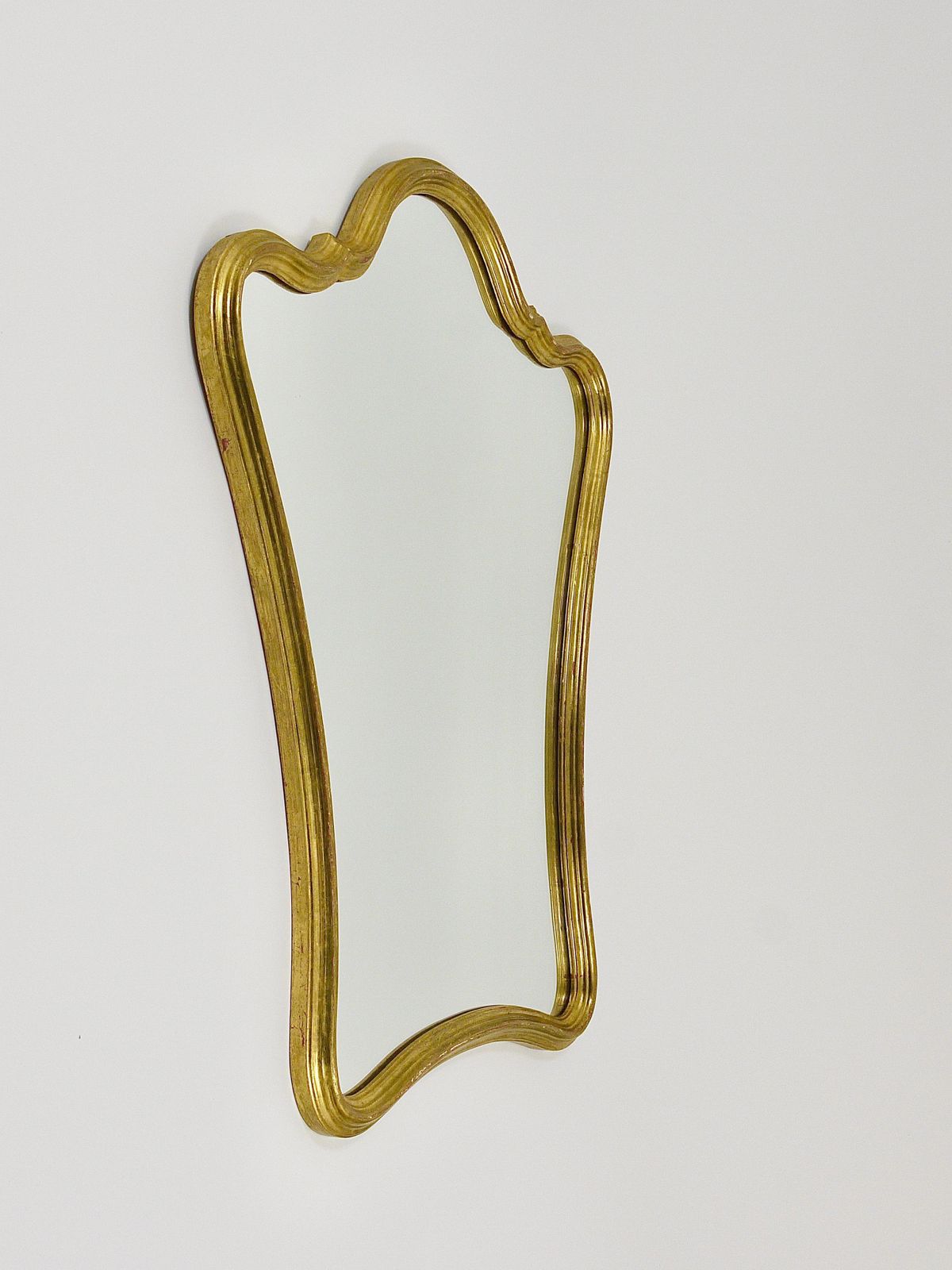 Chelini Firenze Curved Gilt Wood Mid Century Wall Mirror, Italy, 1950s photo furniture