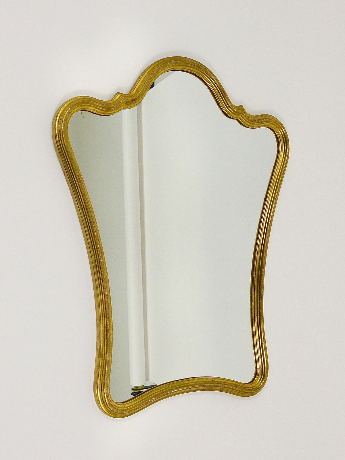 Chelini Firenze Curved Gilt Wood Mid Century Wall Mirror, Italy, 1950s photo for sale