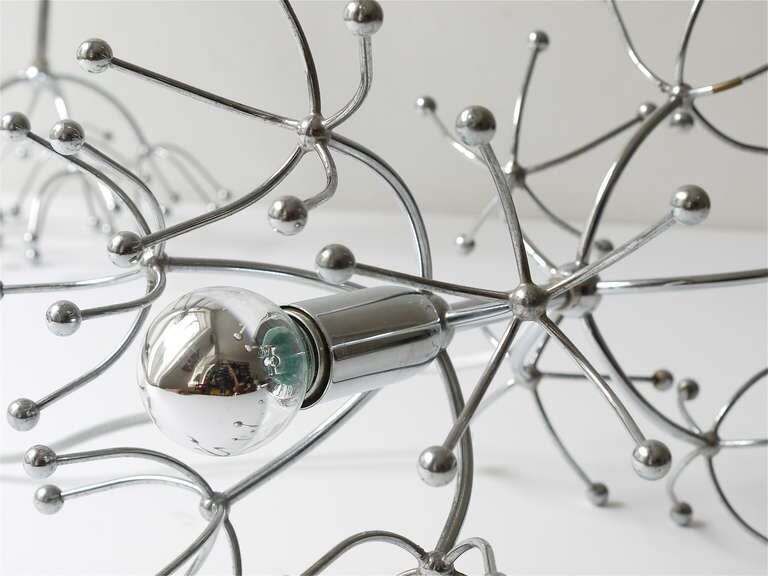 Two Gaetano Sciolari Chrome Sputnik Side Or Table Lamps, Midcentury Italy, 1960s photo vintage