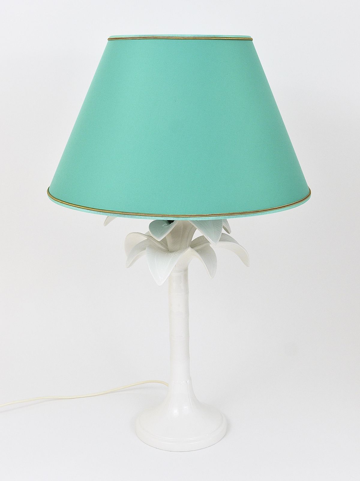 photo vintage Tommaso Barbi White Palm Tree Faux Bamboo Table Lamp, Italy, 1970s