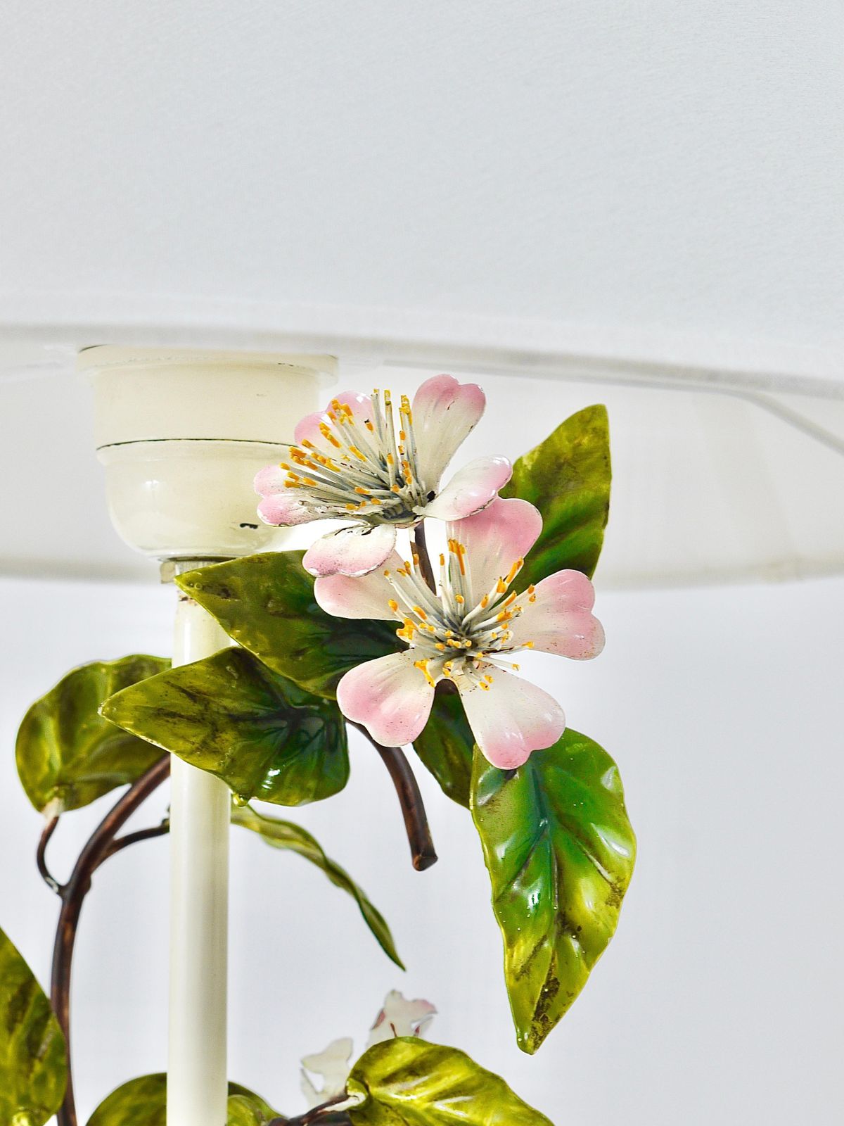 photo buy Salvadori Hand Painted Wild Apple Blossom Toleware Table Lamp, Italy, 1950s