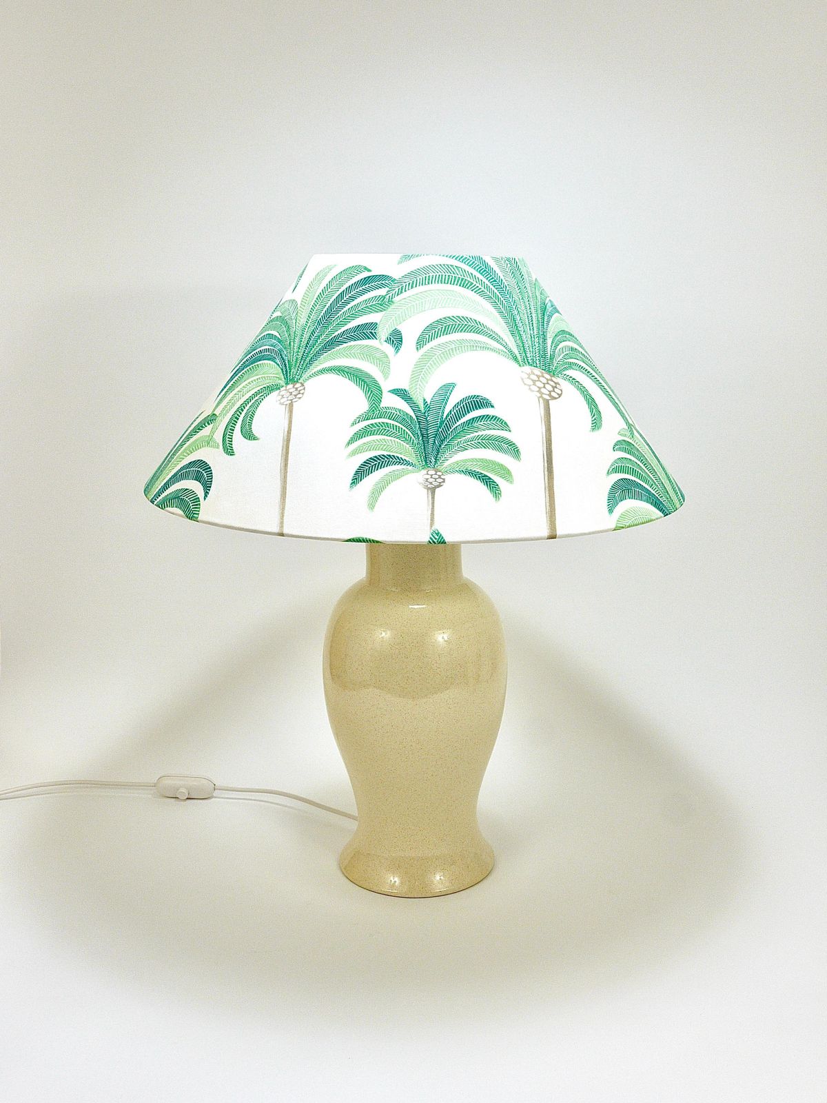 Pair Tommaso Barbi Riviera Palm Tree 1970s Table Lamps With Matching Pillows photo vintage