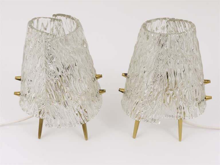 Pair J.T. Kalmar Brass & Textured Glass Mid Century Table Lamps, Austria, 1950s photo furniture