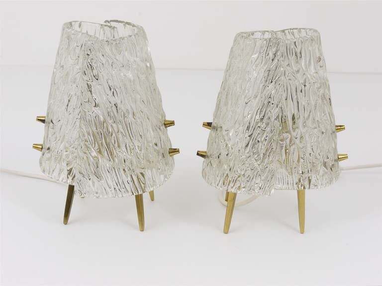 Pair J.T. Kalmar Brass & Textured Glass Mid Century Table Lamps, Austria, 1950s photo 1936.0