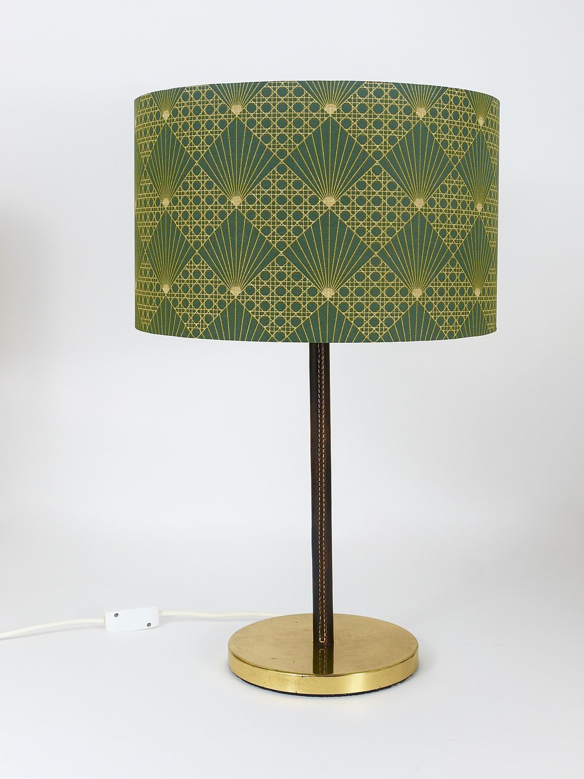 Pair J.T. Kalmar Brass & Leather Mid Century Table Or Side Lamps, Austria, 1960s photo furniture