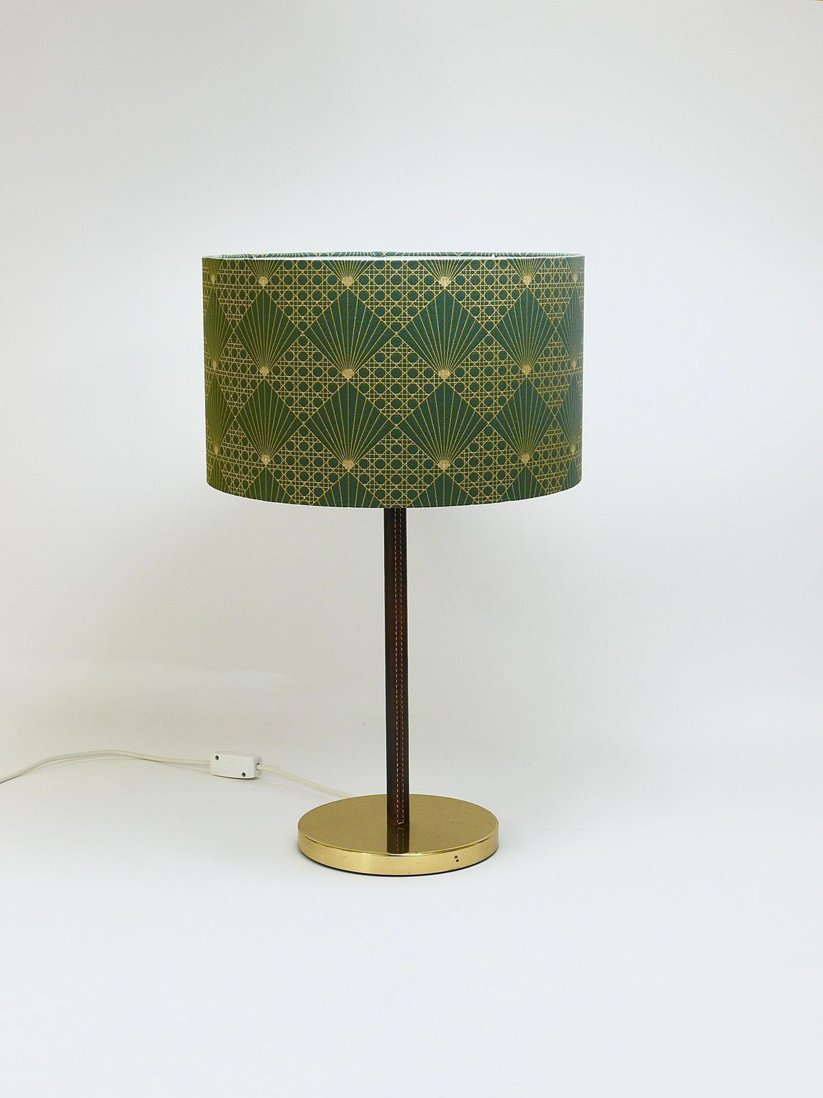 Pair J.T. Kalmar Brass & Leather Mid Century Table Or Side Lamps, Austria, 1960s photo 3869.0