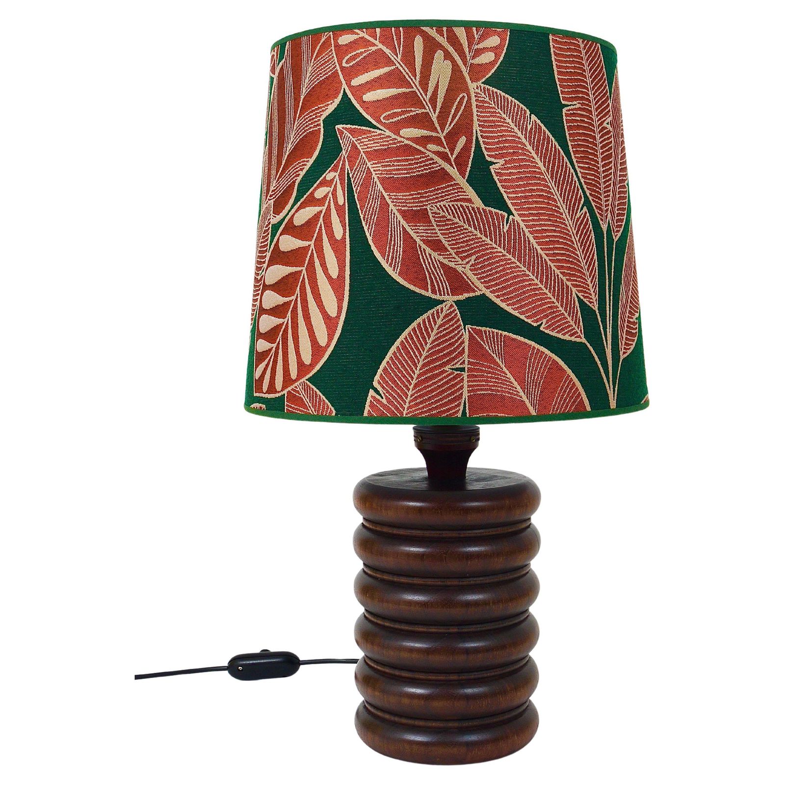 Midcentury Table Or Side Lamp, Turned Wood Base, Sweden, 1970s
