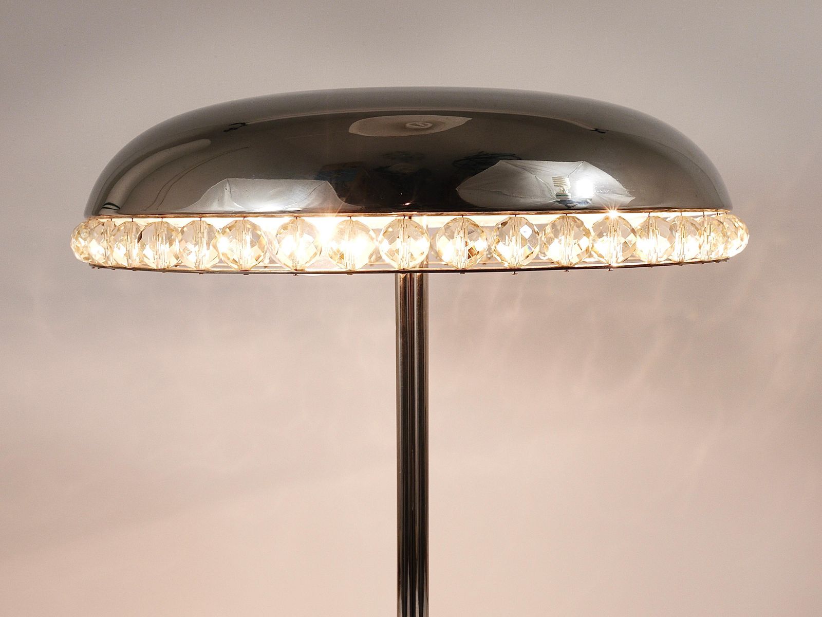 Bakalowits Vienna Nickel & Crystal Mushroom Table Desk Side Lamp, Austria, 1950s photo 2579.0