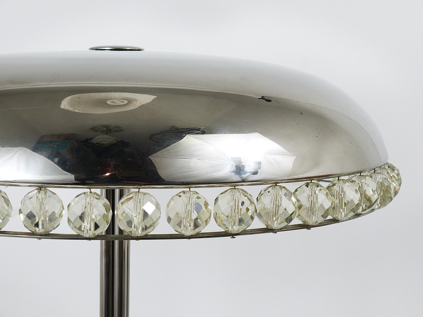 Bakalowits Vienna Nickel & Crystal Mushroom Table Desk Side Lamp, Austria, 1950s photo vinterior