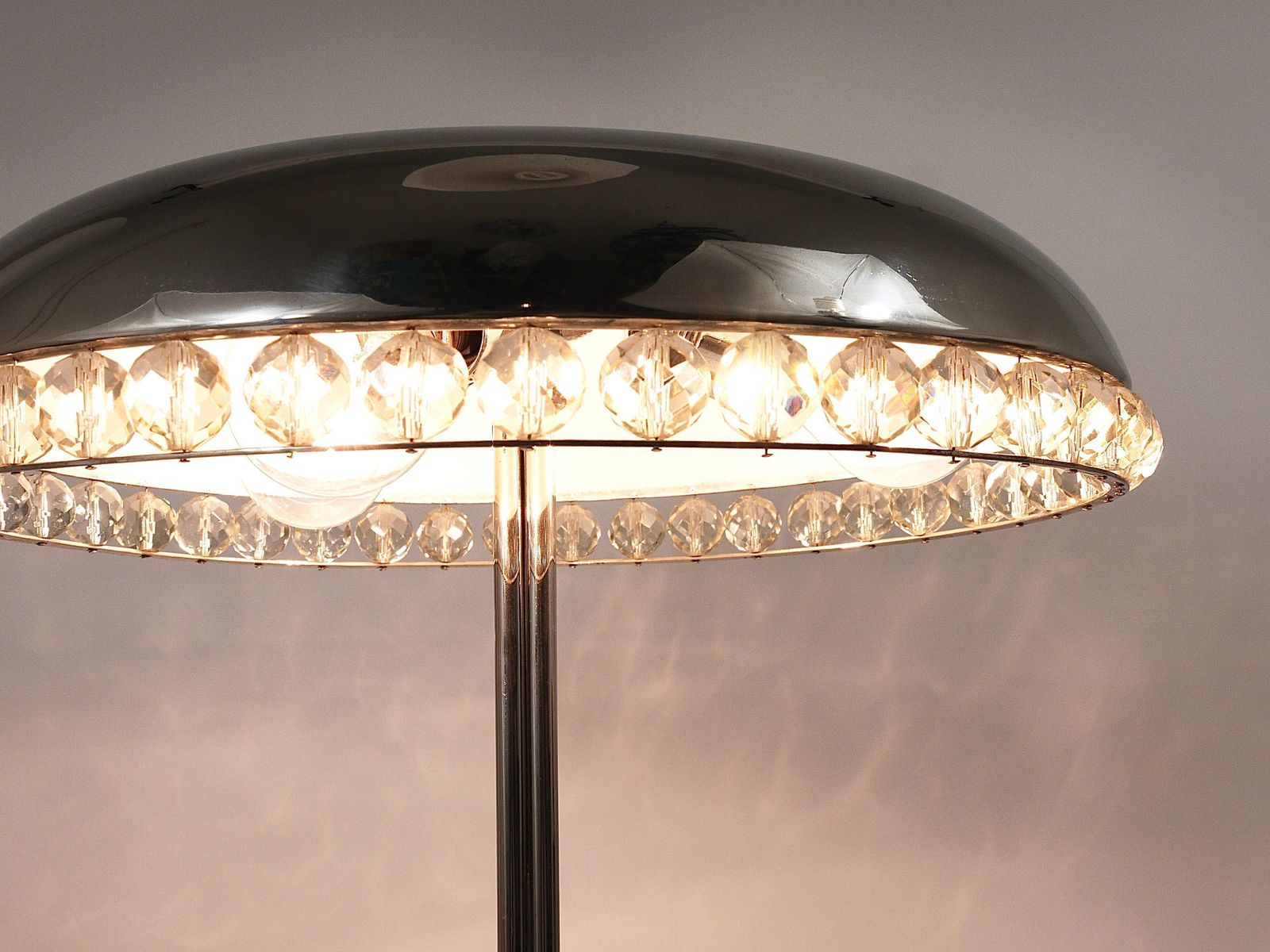 Bakalowits Vienna Nickel & Crystal Mushroom Table Desk Side Lamp, Austria, 1950s photo vintage