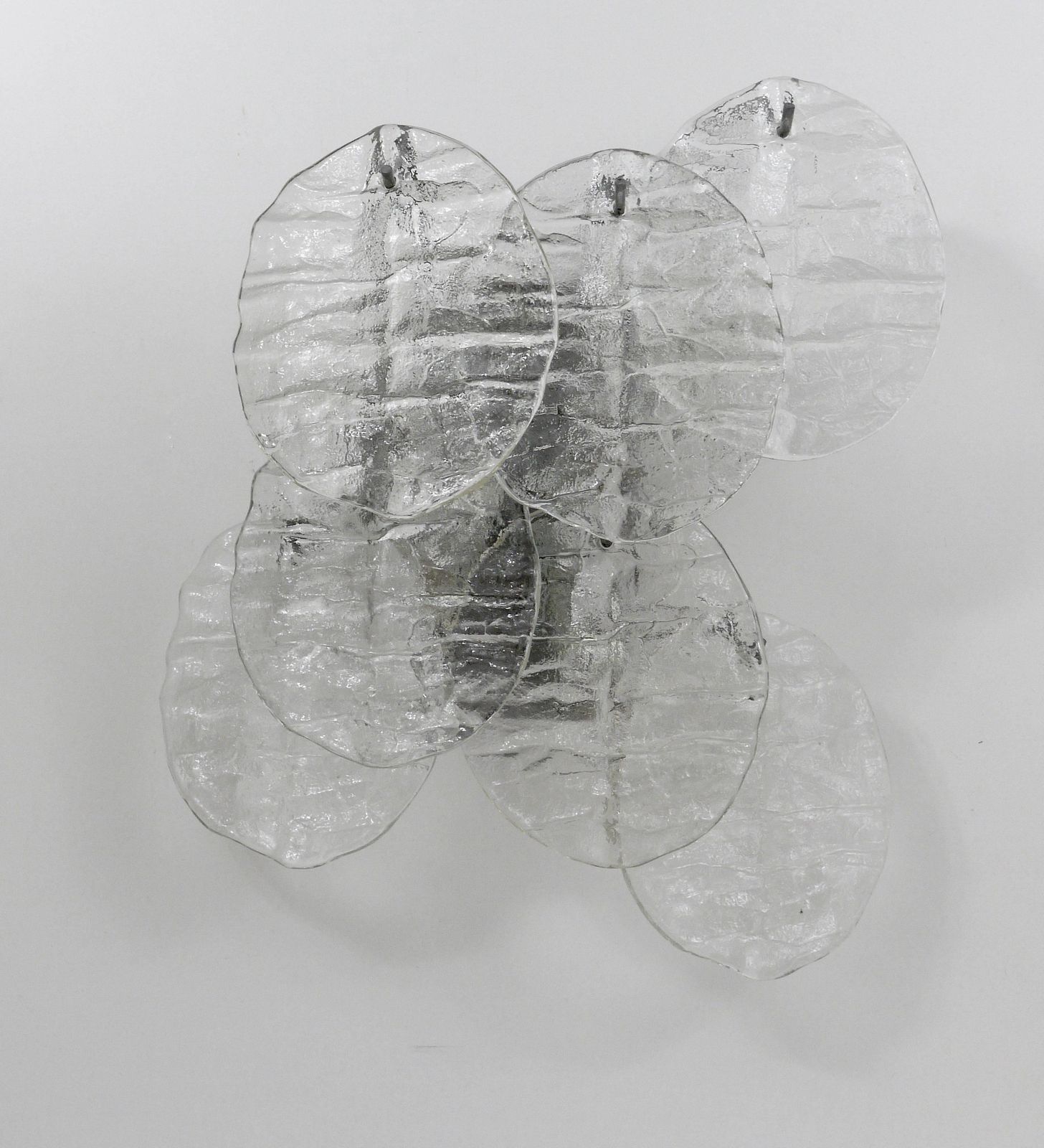 Up To Three J.T. Kalmar Blatt Ice Glass Disc Sconces Wall Lights, Austria, 1960s photo Lighting
