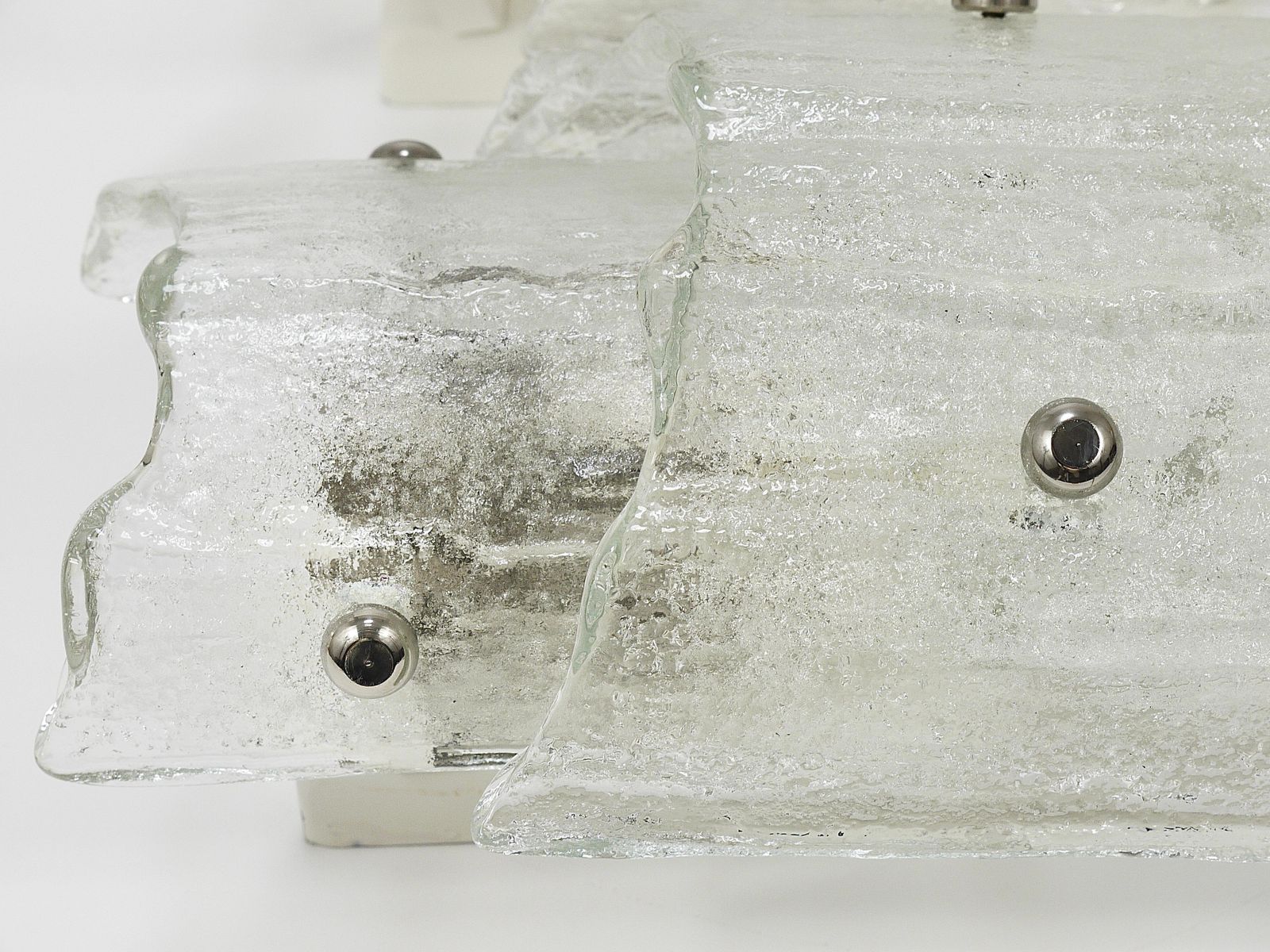 J.T. Kalmar Vienna Pair Mid Century Frosted Ice Glass Sconces, Austria, 1960s photo for sale