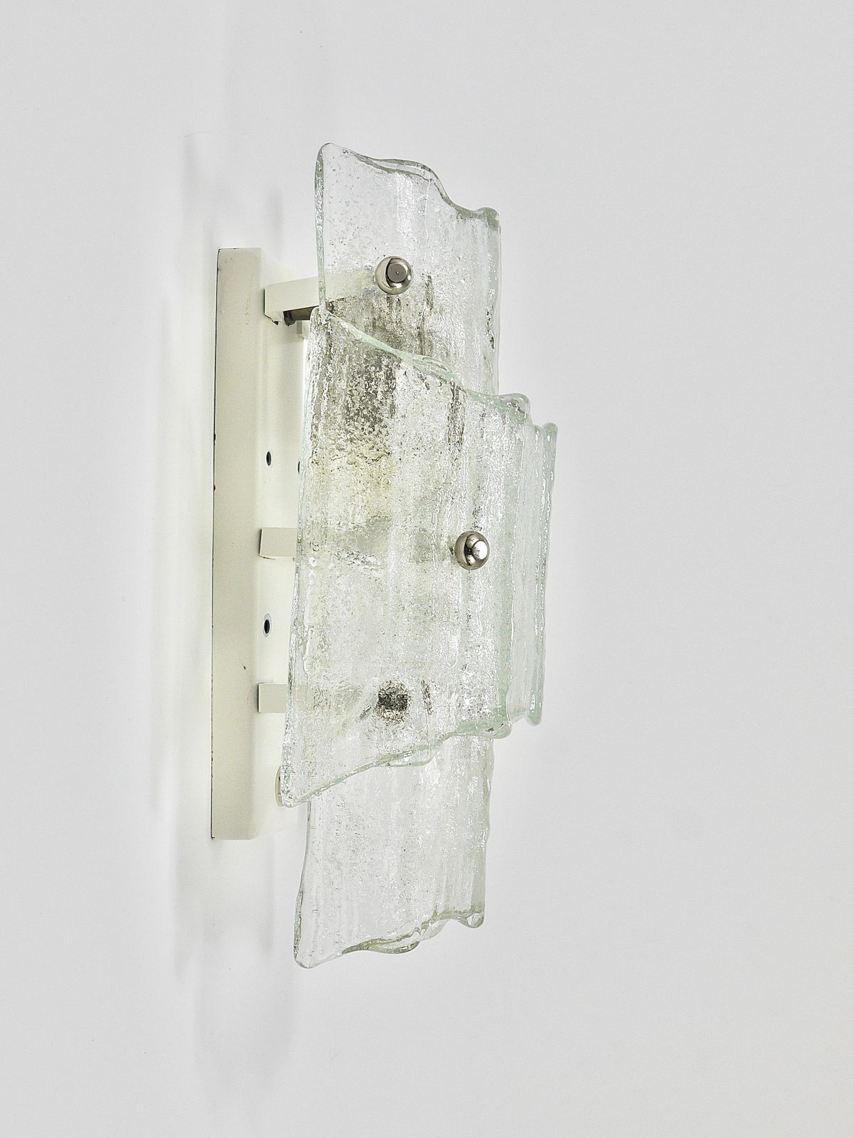 J.T. Kalmar Vienna Pair Mid Century Frosted Ice Glass Sconces, Austria, 1960s photo Lighting