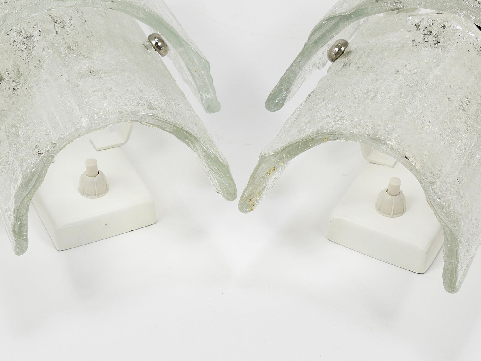photo for sale J.T. Kalmar Vienna Pair Mid Century Frosted Ice Glass Sconces, Austria, 1960s