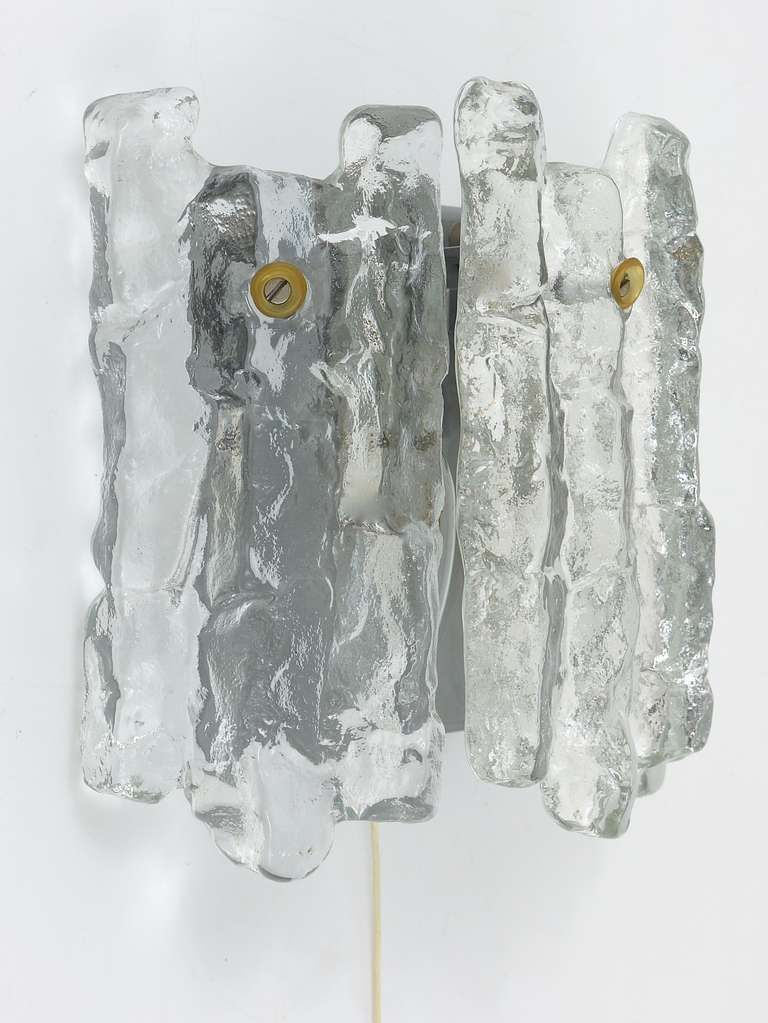 J.T. Kalmar Soria Midcentury Ice Glass Sconce Wall Light, Austria, 1970s photo 967.0