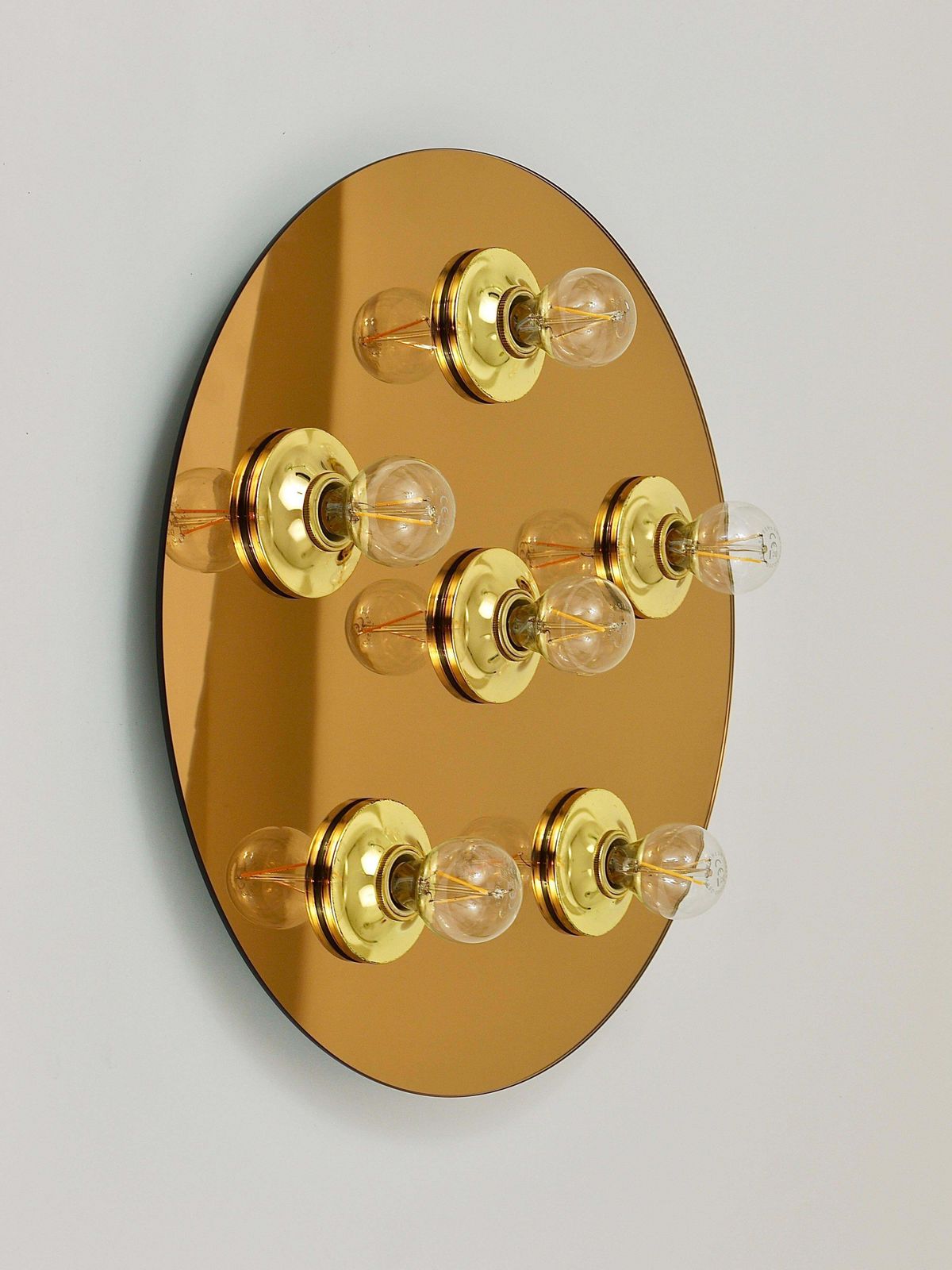 Fontana Arte Style Gold Bronze Mirror Glass Flush Mount Or Sconce, Italy, 1970s photo Lighting