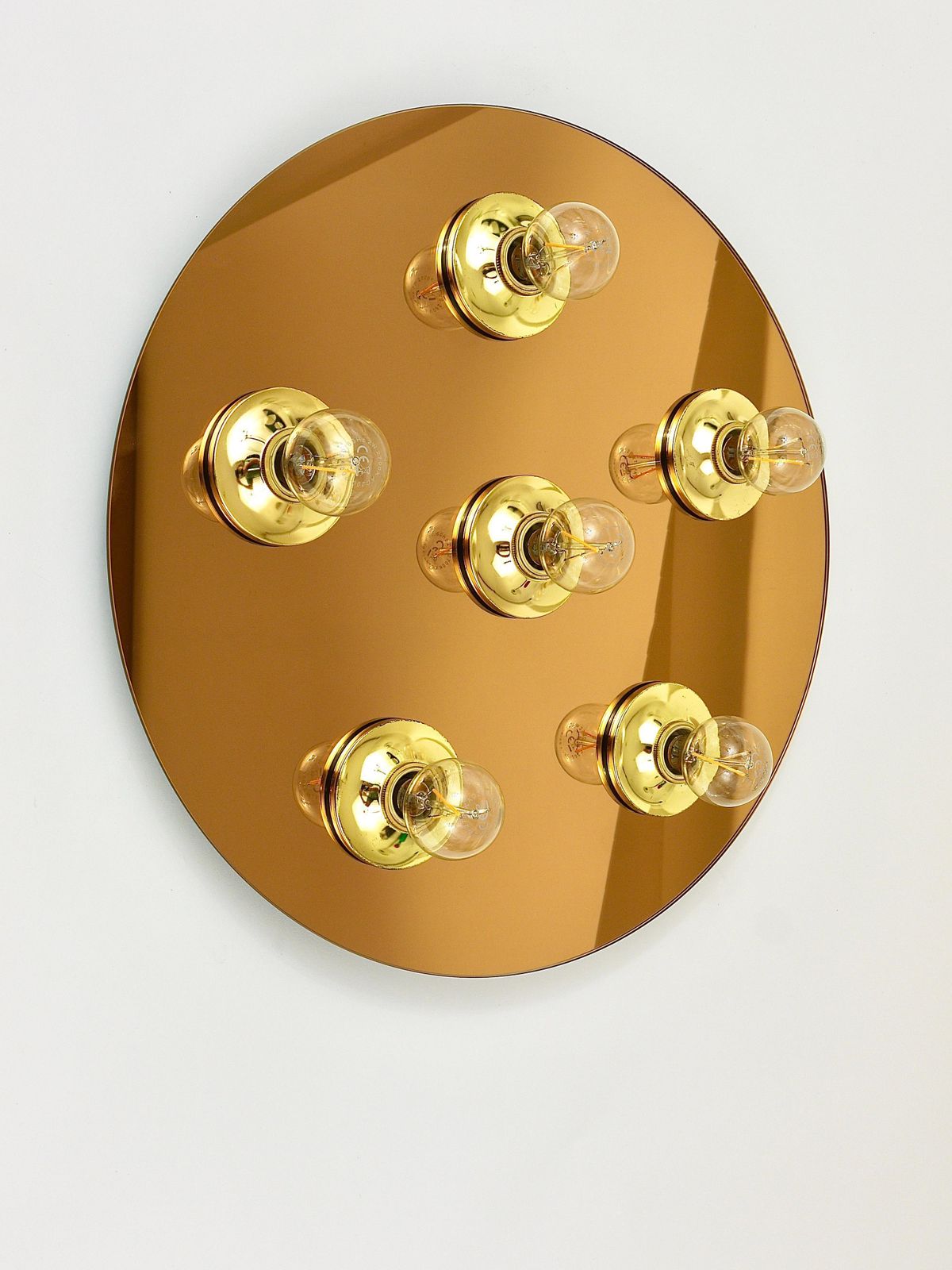 photo for sale Fontana Arte Style Gold Bronze Mirror Glass Flush Mount Or Sconce, Italy, 1970s