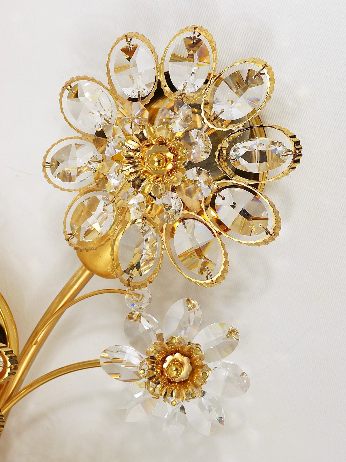 1773.0 Big Ernst Palme Palwa Floral Gilt Brass Crystals Flower Wall Light Sconce, 1970s photo
