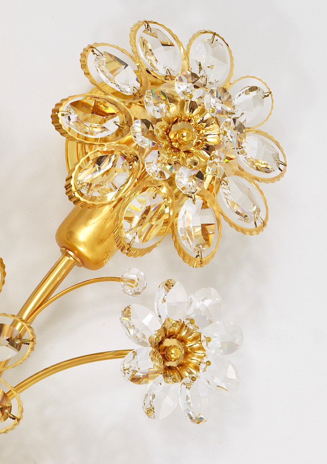 photo buy Big Ernst Palme Palwa Floral Gilt Brass Crystals Flower Wall Light Sconce, 1970s