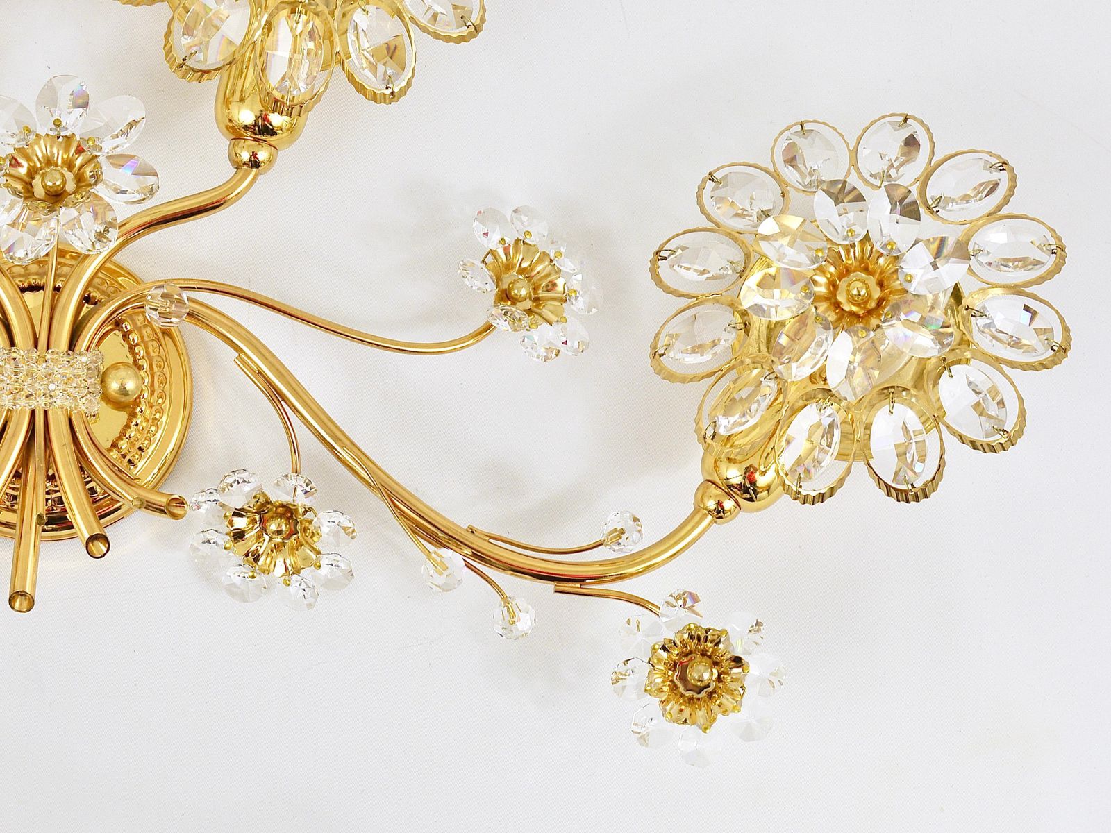 photo furniture Big Ernst Palme Flowers Brass & Crystals Flower Wall Light Sconce, Palwa, 1970s