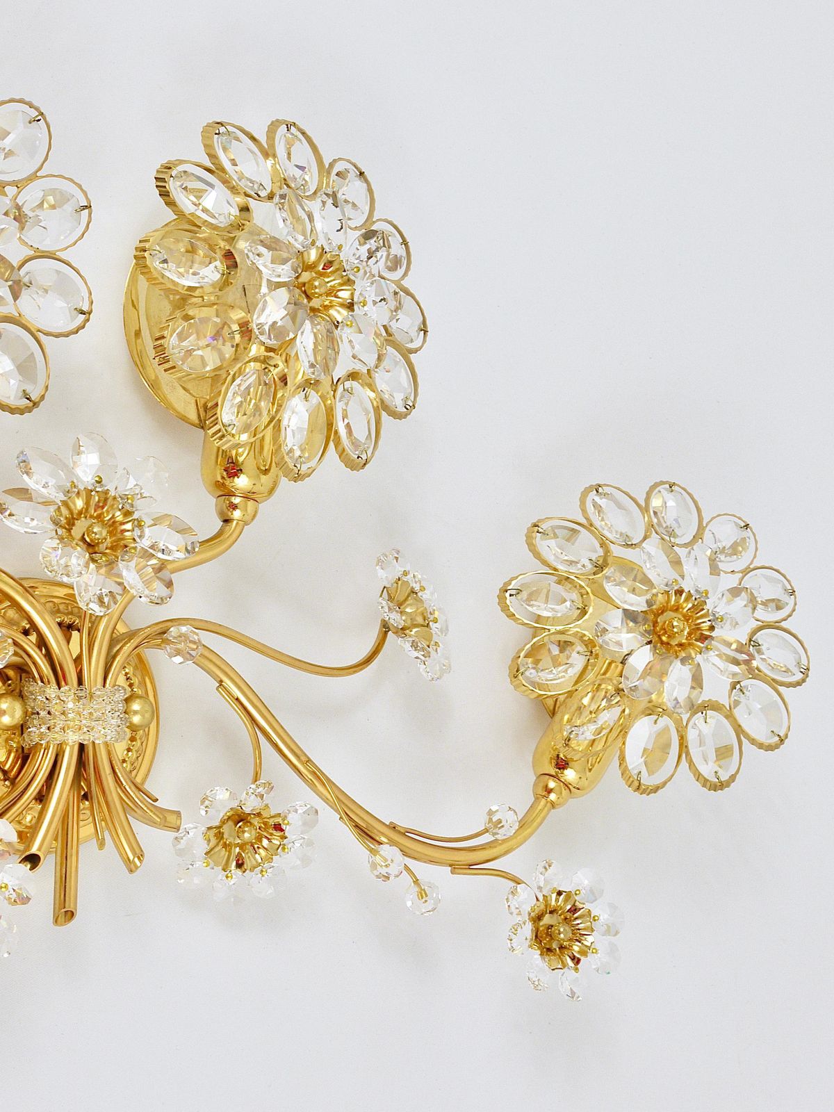 photo vinterior Big Ernst Palme Flowers Brass & Crystals Flower Wall Light Sconce, Palwa, 1970s