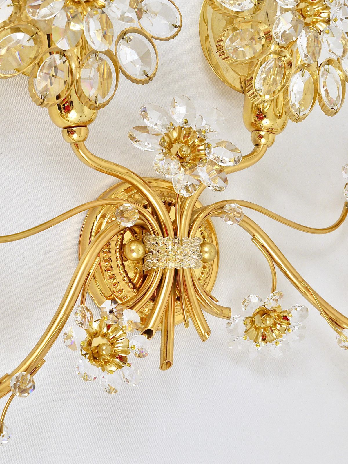 photo buy Big Ernst Palme Flowers Brass & Crystals Flower Wall Light Sconce, Palwa, 1970s