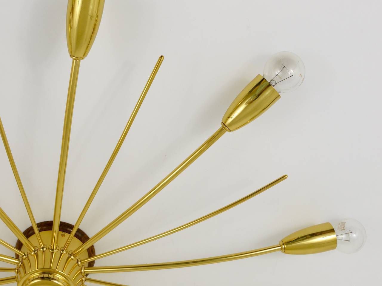 Large J.T. Kalmar Sonne Sun Brass Spider Chandelier Flush Mount, Austria, 1950s photo vinterior