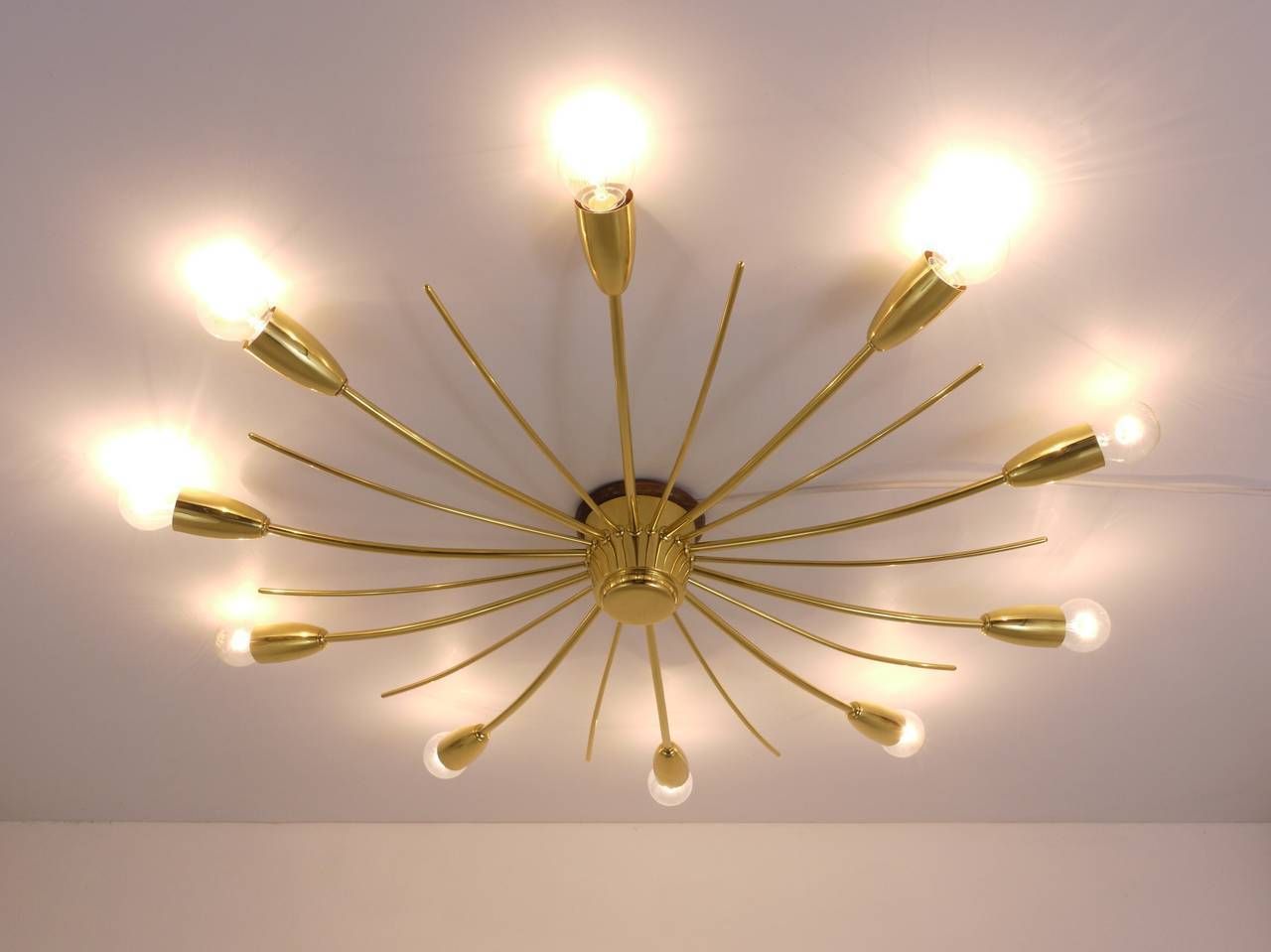 Large J.T. Kalmar Sonne Sun Brass Spider Chandelier Flush Mount, Austria, 1950s photo buy