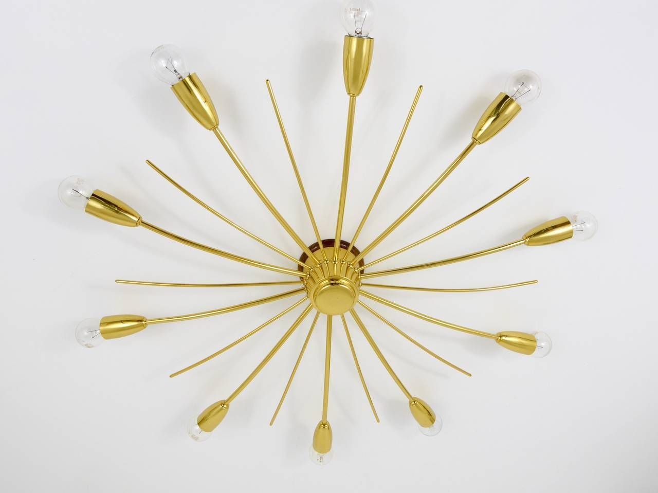 Large J.T. Kalmar Sonne Sun Brass Spider Chandelier Flush Mount, Austria, 1950s photo vintage