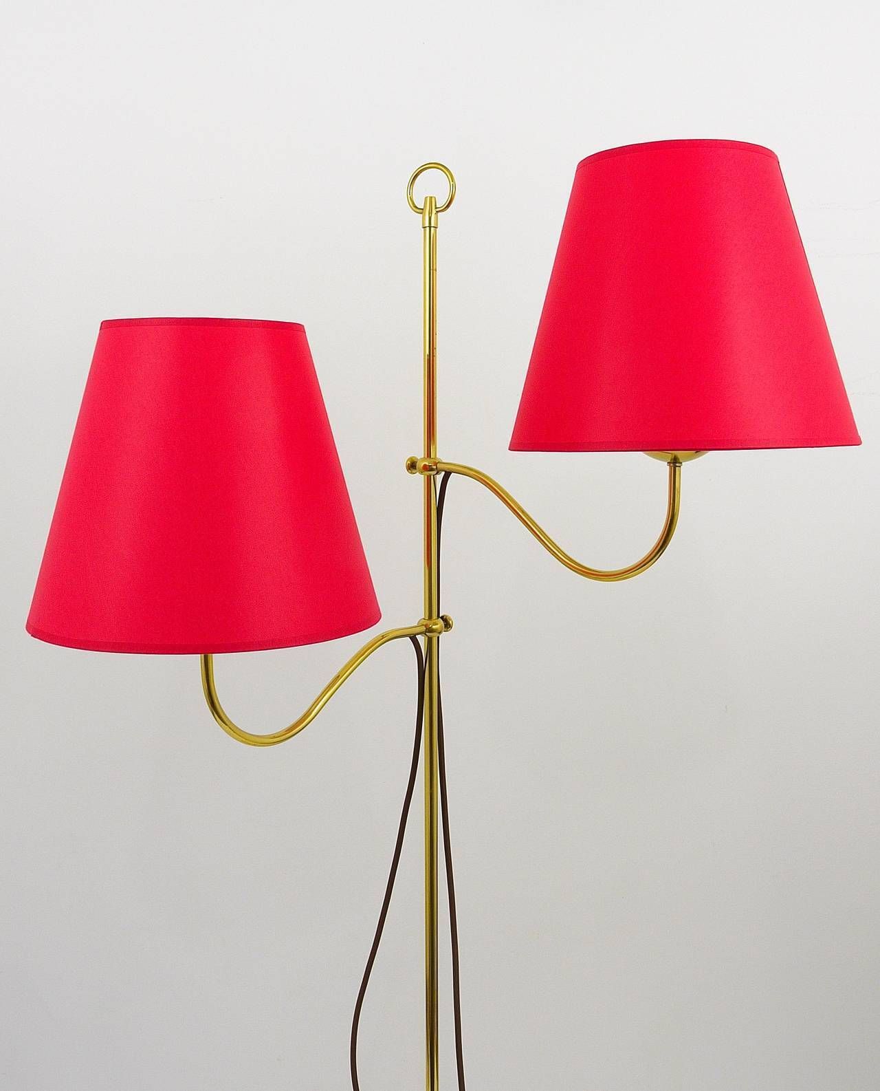 Josef Frank Two Arms Mid Century Adjustable Brass Floor Lamp, Austria, 1950s photo vintage