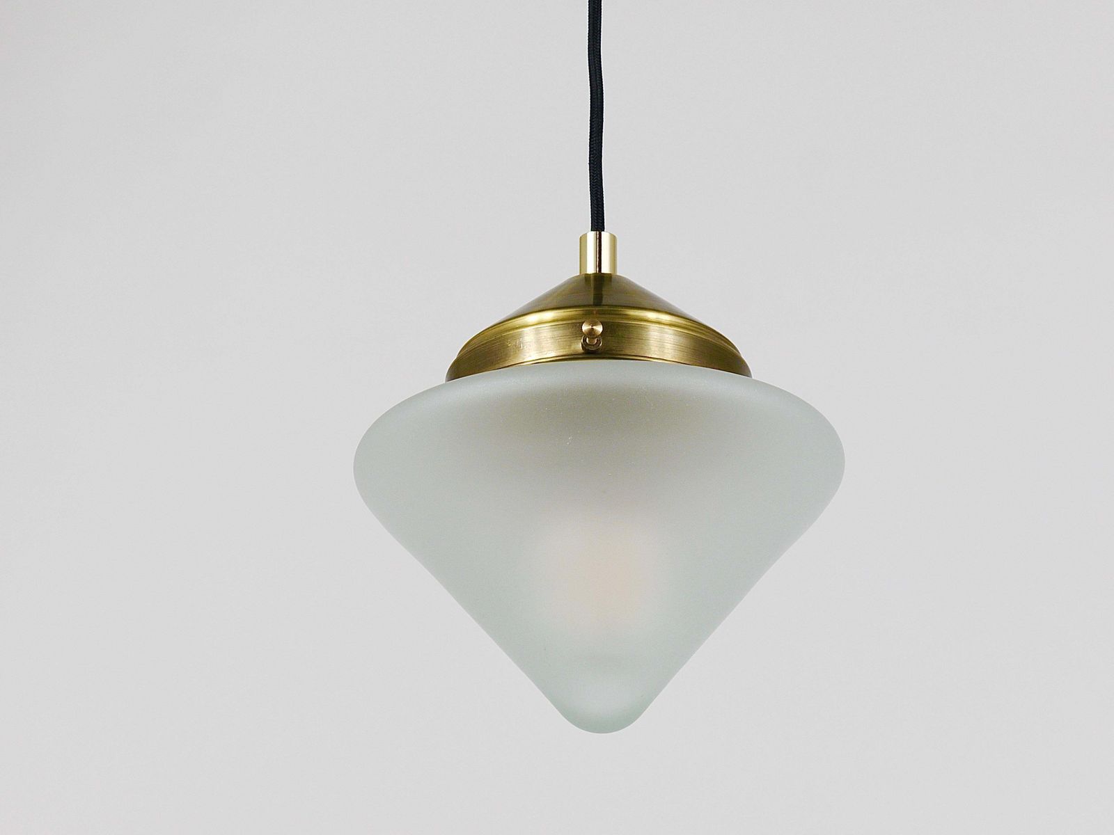 photo furniture Up To 7 Art Deco Brass Pendant Lights With Conical Glass Shades, Vienna 1930s