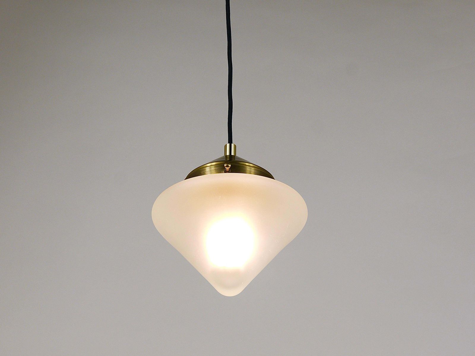 Lighting Up To 7 Art Deco Brass Pendant Lights With Conical Glass Shades, Vienna 1930s photo