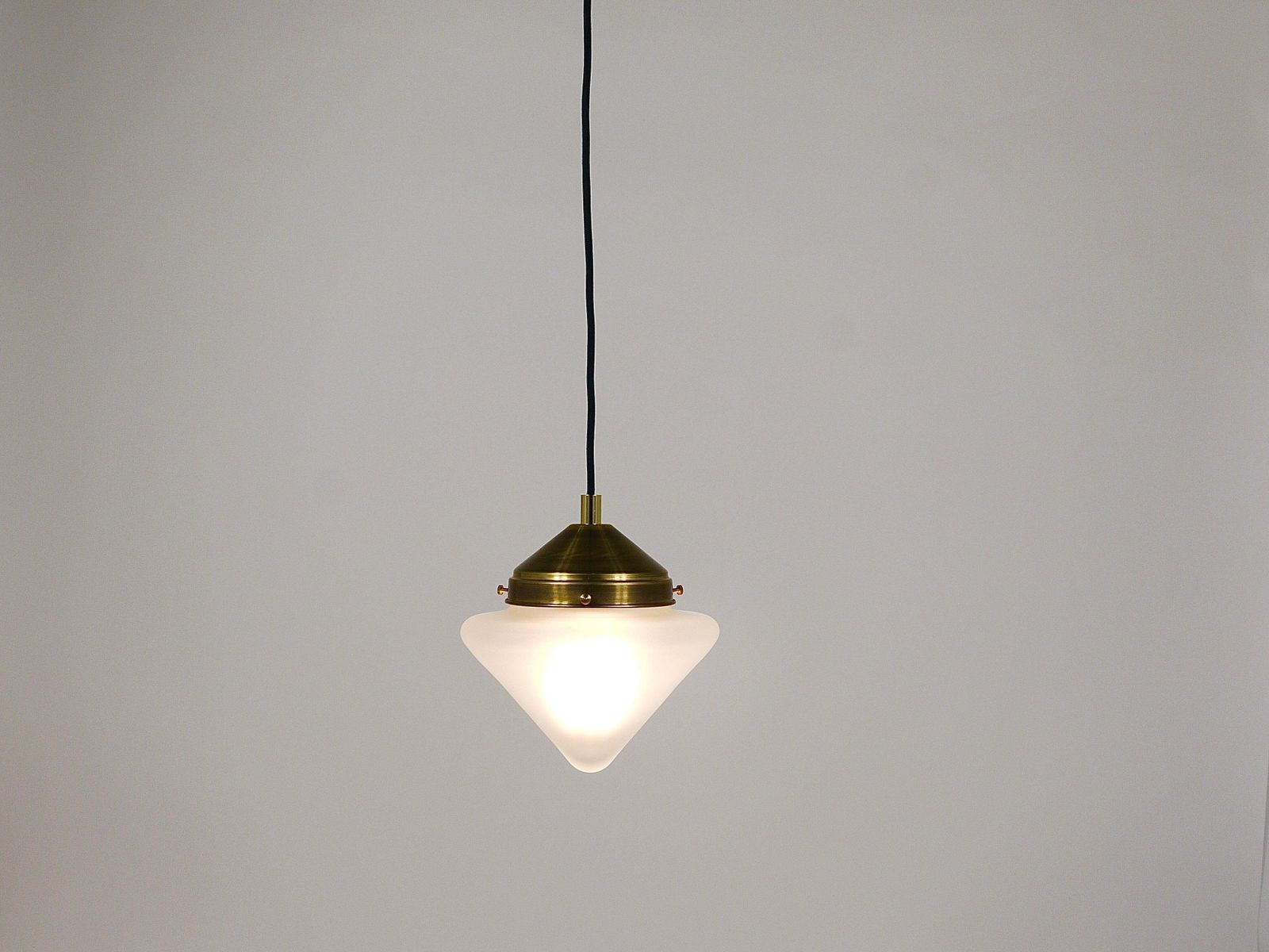 photo buy Up To 7 Art Deco Brass Pendant Lights With Conical Glass Shades, Vienna 1930s